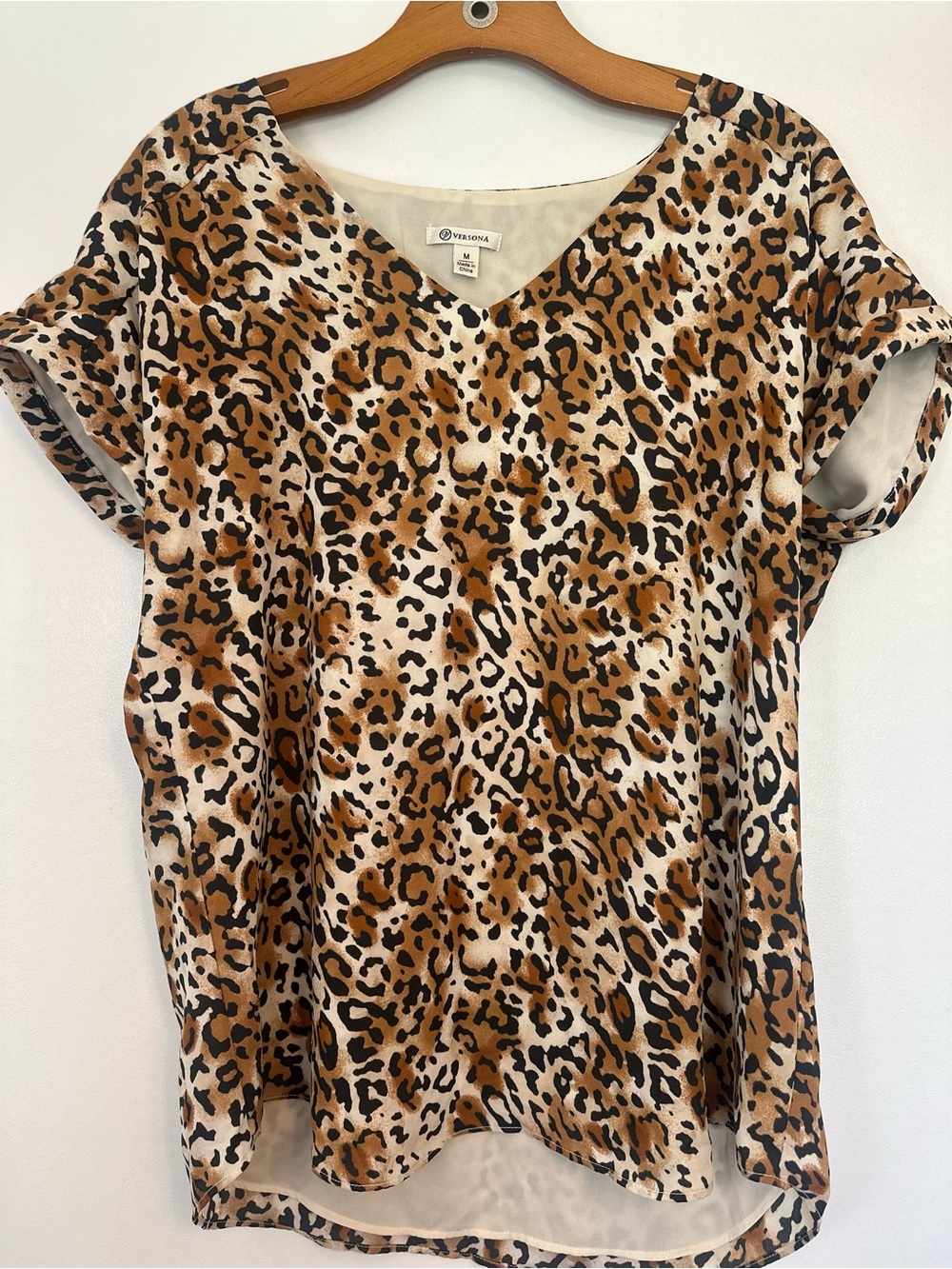Versona Leopard Print V-Neck Blouse - Brown/Black/Cream